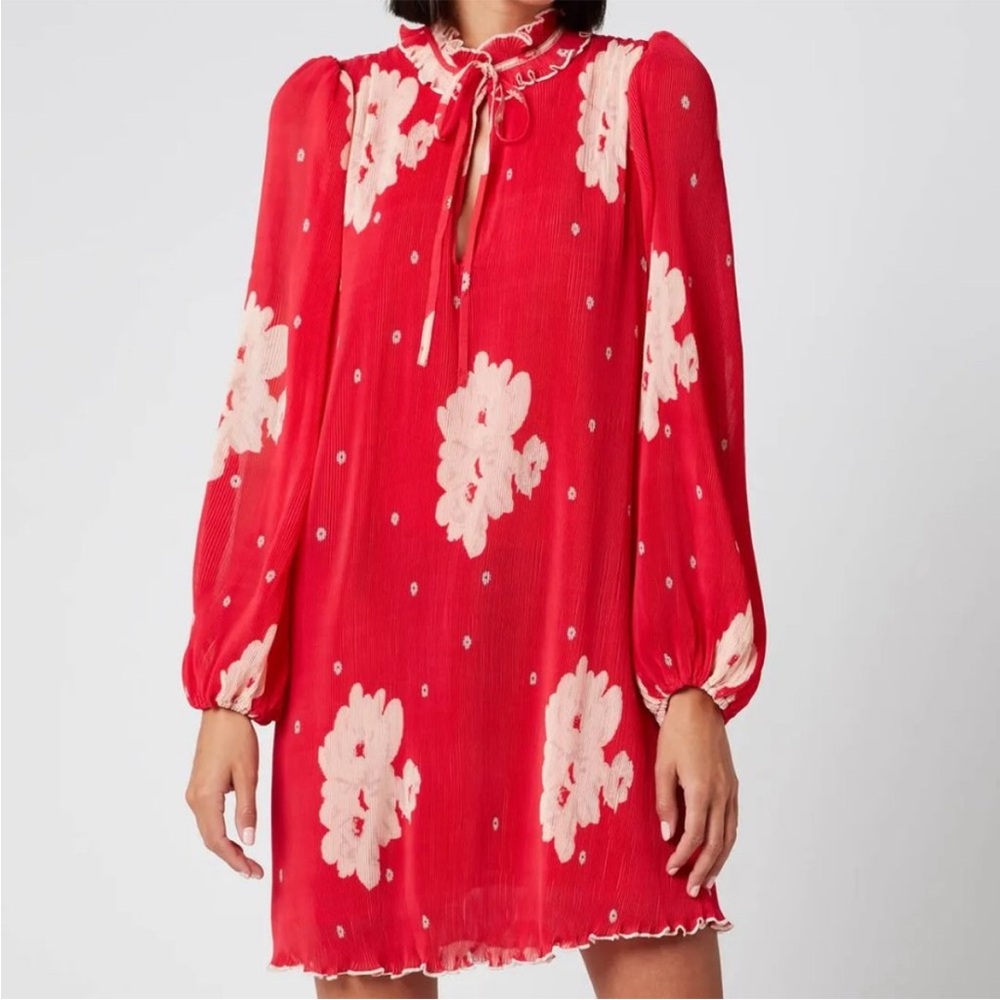 GANNI Georgette Mini Red Floral Dress